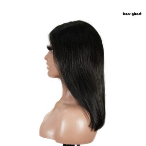 center wig natural black remy hair 2x6 lace closure straight bob human hair wig