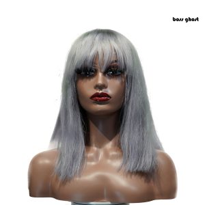 center wig machine made gray wig remy hair 12p