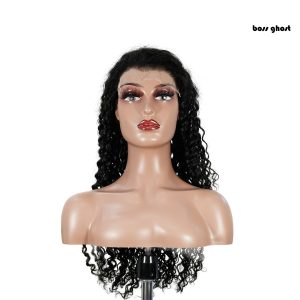 center wig natural black remy hair 6x7 lace closure deep wave human hair wig