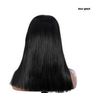 center wig natural black remy hair 5x5 lace closure straight bob human hair wig