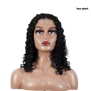 center wig natural black remy hair 2x6 lace closure deep wave bob human hair wig