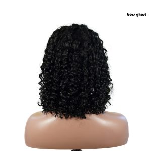 center wig natural black remy hair 5x5 lace closure deep wave 12 inch bob human hair wig