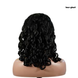 center wig natural black remy hair 5x5 lace closure bouncy curls human hair wig