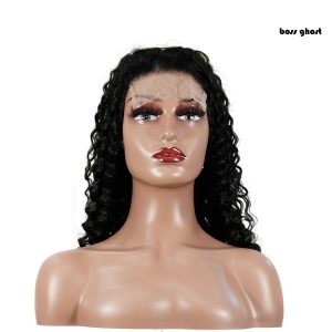 center wig natural black remy hair 5x5 lace closure deep wave human hair wig