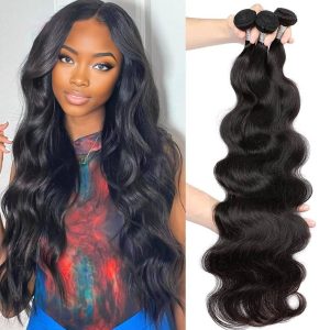 center wig remy hair black body wave bundles brazilian weaving