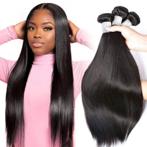 center wig remy hair black straight bundles brazilian weaving