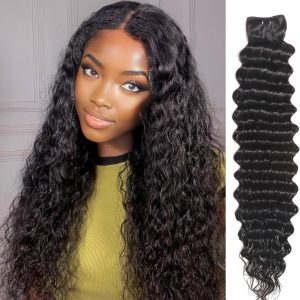center wig remy hair black deep wave bundles laotian weaving