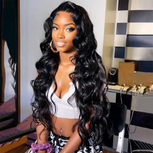 center wig natural black remy hair 6x7 lace closure body wave human hair wig