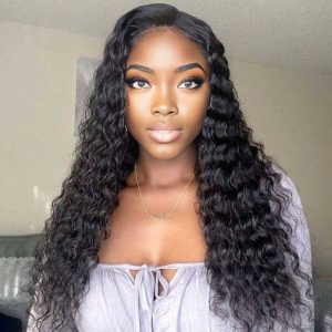 center wig glueless remy hair 5x5 lace closure deep wave human hair wig