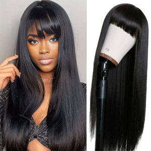 center wig 4x4 straight lace bangs wig remy hair